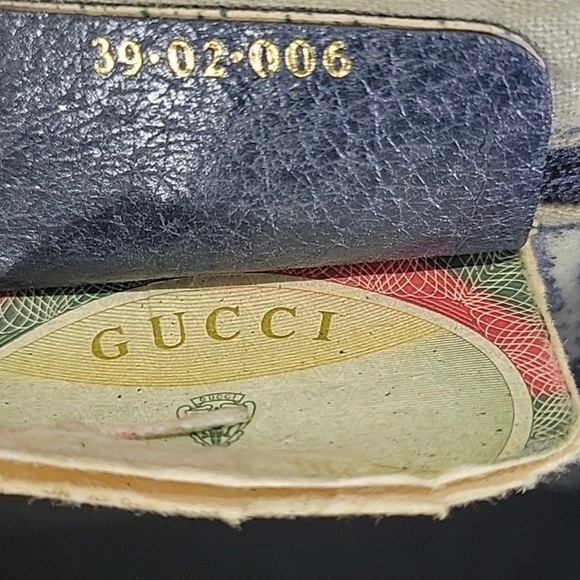 AUTHENTIC GUCCI VINTAGE WEB SHERRY LINE BOSTON BAG…MONOGRAM CANVAS NAVY LEATHER - Picture 10 of 11